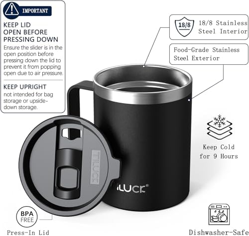 TILUCK 12 oz Insulated Coffee Mug with Lid and Handle - Image 2