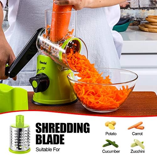 Geedel Rotary Cheese Grater, Kitchen Mandoline Vegetable Slicer with 3 Interchangeable Blades, Easy to Clean Rotary Grater Slicer for Fruit, Vegetables, Nuts - Image 4