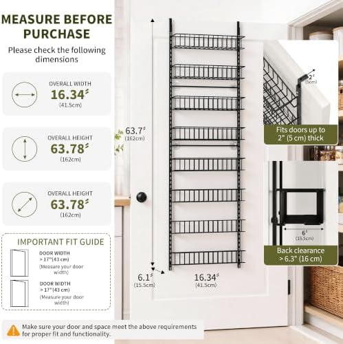 8-Tier Pantry Door Organizer, Hanging Storage Basket, Black