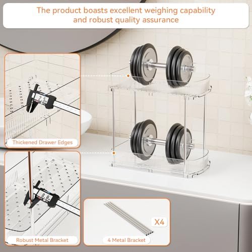 2 Pack 13.8″ Deep 2 Tier Under Sink Storage Organizer,Large Pull Out Bathroom Organizers and Storage,Slide Out Acrylic Undersink Storage Shelf,Kitchen Under Sink Organizer for Cleaning Products