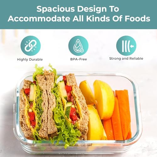 35 Pc Set Glass Food Storage Containers with Lids - Meal Prep Airtight Bento Boxes BPA-Free 100% Leak Proof (15 lids,15 glass & 5 Plastic Sauce/Dip Containers)