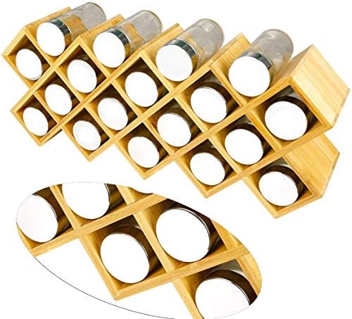 Criss-Cross 18-Jar Bamboo Countertop Spice Rack Organizer, Kitchen Cabinet Cupboard Wall Mount Door Spice Storage, Fit for Round and Square Spice Bottles, Free Standing for Counter, Cabinet or Drawers