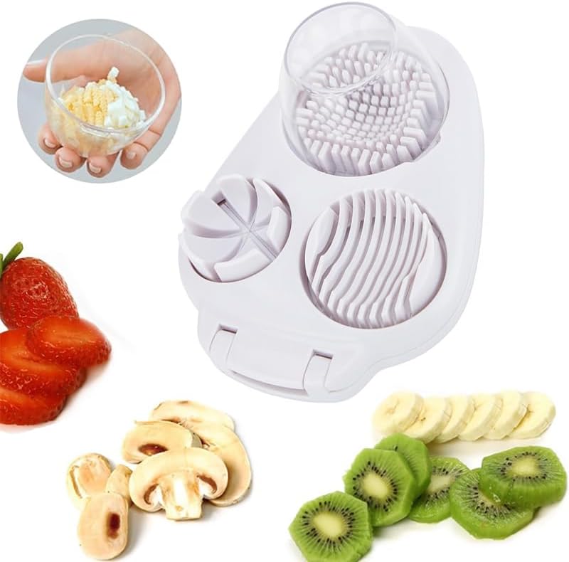 3 In 1 Egg Slicer for Hard Boiled Eggs,3 Slice Modes Egg Cutter,Stainless Steel Dicer for Strawberry Mushroom Grape Cherry, Multifunctional Food Cutter Slicer for Home Kitchen Chopper Gadgets (White) by Unknown