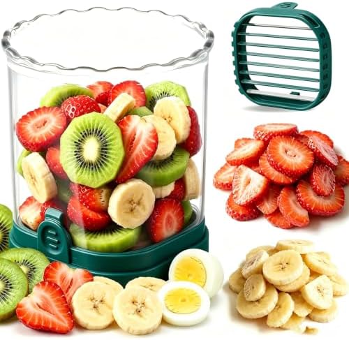 Hendiy Strawberry Slicer with Stainless Steel Blades | Egg & Fruit Slicer Cup for Banana, Cucumber, Mushroom | ABS Detachable Kitchen Gadget - Precision Berry Cutter Tool (Green, 1-Pack) by Hendiy