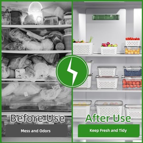 5 Pack Fruit Storage Containers for Fridge with Removable Colanders - Food Storage Containers with Lids, BPA-Free Produce Containers Keep Fruits, Vegetables, Berry, Meat Fresh Longer