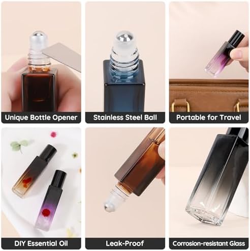 Segbeauty 0.34oz 5pcs Mini Roller Bottles for Essential Oils, 10ml Travel Glass Roll on Bottle for Perfume, Empty Rollerball Bottles with Dropper, Small Travel Size Sample Containers for Cosmetics - Image 2