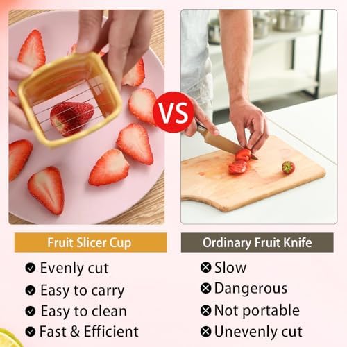 Fruit Slicer Cup 2 PCS, Egg Cutter, Strawberry Banana Chopper, Creative Kitchen Gadget for Making Vegetable Salad, Dishwasher Safe (Green + Blue), 8.5cm