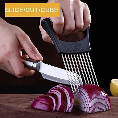 Onion Holder & Food Slicer Cutter Tool – Stainless Steel Vegetable & Fruit Slicing Assistant for Easy, Safe Cutting (Black)