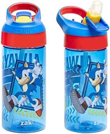 Sonic the Hedgehog Kids Water Bottle with Spout Cover and Built-in Carrying Loop, Made of Durable Plastic, Leak-Proof Water Bottle Design for Travel (17.5 oz, Non-BPA, Pack of 2)