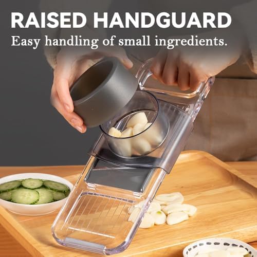 Transparent Multifunctional Mandoline Slicer - 6 Blades Interchangeable, Handheld Vegetable Cutter with Hand Guard for Kitchen, Onion, Garlic, Safe Food Slicer