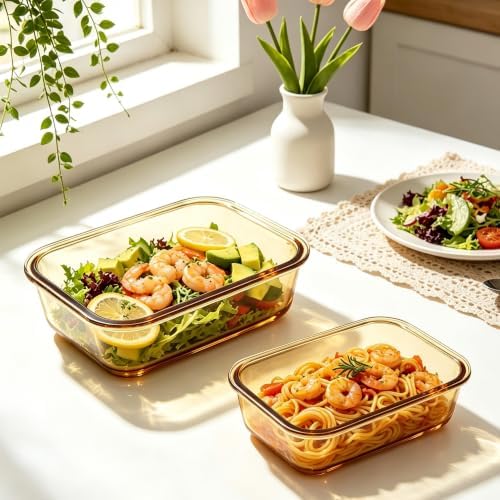 10 Pack Amber Glass Meal Prep Containers 34oz & 12oz with Leak Proof Lids
