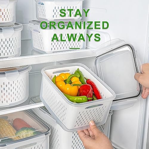 Fruit Storage Containers for Fridge with Removable Colander 6 pcs