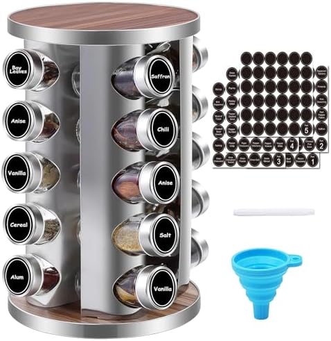 Revolving Spice Rack, 20 Jars Rotating Countertop Seasoning Organizer