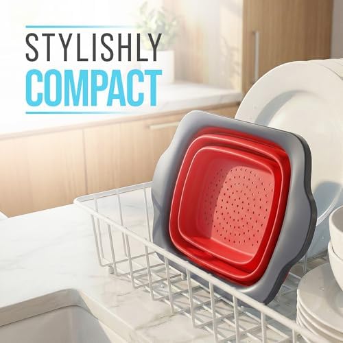 Red Collapsible Silicone Over-Sink Colander – 6 Qt – Extendable