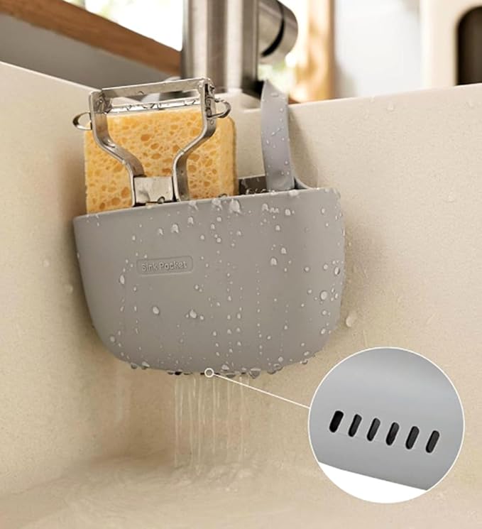 Kitchen Sink Caddy Sponge Holder Hang Basket for Scrubber Dish Brush Soap Holder Pocket Kitchen Accessories Organizer (Single Basket,2pcs)