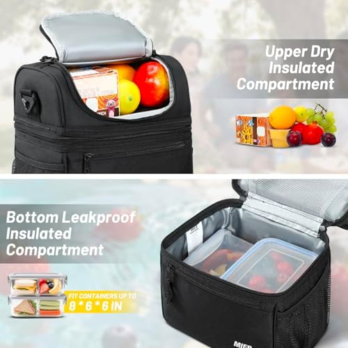 Insulated Lunch Box Bags for Men Women, Dual Compartment, Black