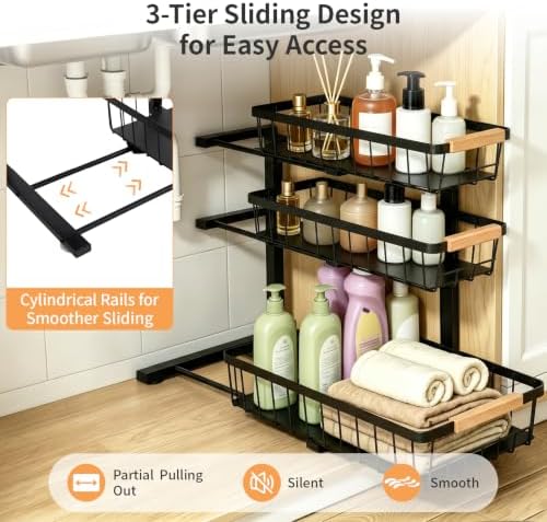 3 Tier Grid Pull Out Organizer Black 2 Pack Sliding Rack