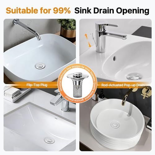 4Pack Bathroom Sink Drainer Hair Catcher, Pop Up Sink Drain Stopper with Filter Basket, Universal Drain Plug for Sink Drain, Stainless Steel Sink Drain Cover with Basket for Bathroom Stopper