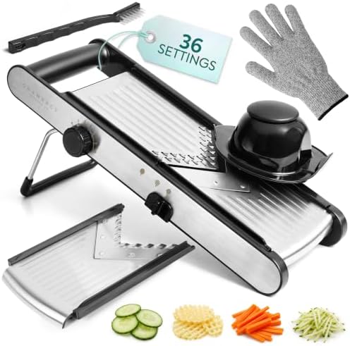 Gramercy Mandoline Slicer for Kitchen, Adjustable V-Blade, 36 Slice Options by GramercybyG%C3%BCtewerk