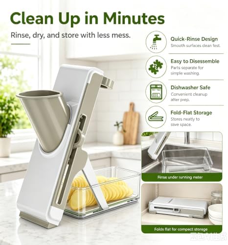 Safe Mandoline Slicer for Kitchen, Vegetable Slicer with Container, French Fry Cutter, All in 1 Julienne Slicer for Potato, Thickness Adjustable, Detachable Blade (White Light Gray) - Image 4