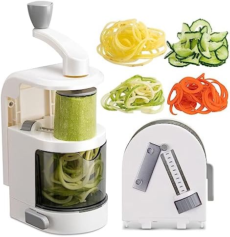Vegetable Spiralizer 4-IN-1 Rotating Blade Veggie Spiralizer Zucchini Noodle Maker with Strong Suction Cup Spiral Vegetable Cutter Slicer - White