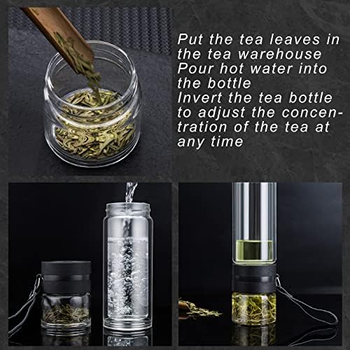 PARACITY Tea Infuser Bottle,13 OZ/380ML Double Wall Glass, Leakproof - Image 2
