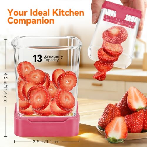 Strawberry Slicer Cup, Fruit Cutter – Quick-Slice, Meal Prep, Dark Pink - Image 2