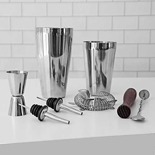 Professional Bartender Kit Cocktail Shaker Set | Bartending Tools & Accessories | Stainless Steel Martini Shaker, Strainer, Jigger, Pourers, Muddler, Mixing Spoon, Recipe Book & Velvet Bag