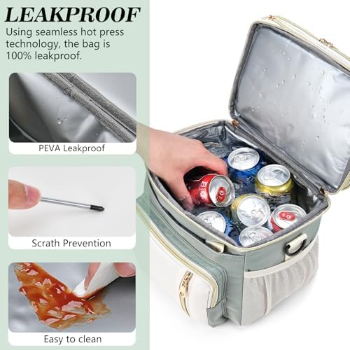 Lunch Box & Lunch Bag for Women Men Double Deck,Large Insulated Adult Lunch Box Leakproof Lunchbox Cooler Bag for Work Picnic Beach,（Olive Green16L）