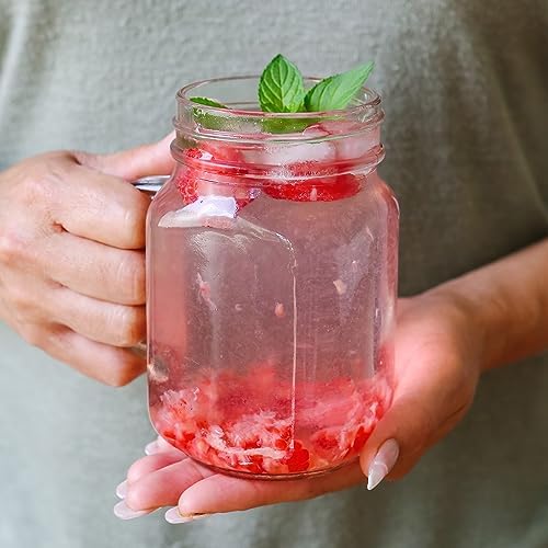 12 oz Mason Jar Mugs With Handles and Solid Lids Set of 6 - Mason Jar Drinking Glasses With Handle, Glass Mason Jars With Lids, Rustic Wedding Decor, Baby Shower Favors