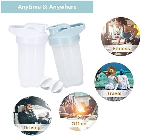 Shaker Bottle Protein Shakes Cup and 10-Ounce/300ML Shaker-Bottle with Whisk Balls, Protein Shakers Bottles Set, Non-BPA plastic (White+Blue(2PCS)) - Image 5