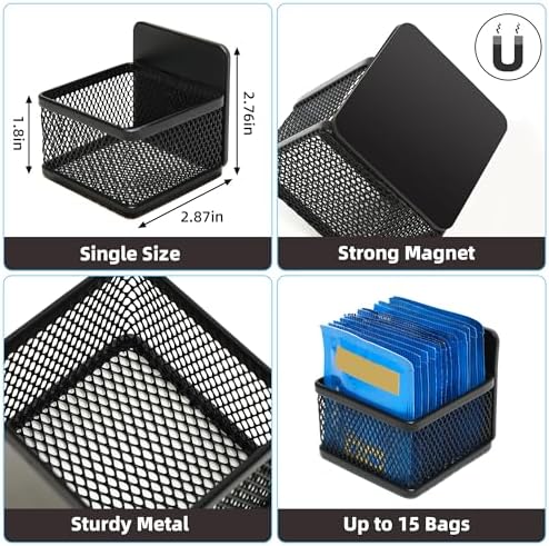 Magnetic Tea Bag Organizer, 6-Piece Metal Tea Organizers and Storage for Refrigerator, Counter, Idea Tea Gift for Tea Lovers (Black)