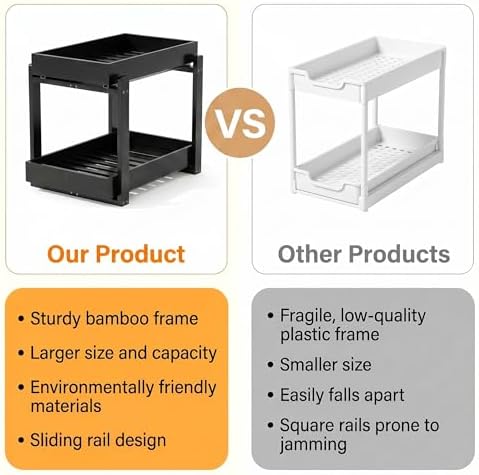 Bamboo Under Sink Storage 2 Tier Pull Out Cabinet Organizer
