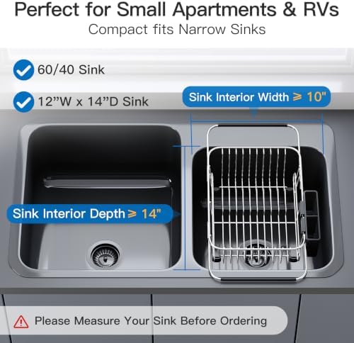 Sink Small Dish Drying Rack with Utensil Holder, for RV, Apartment