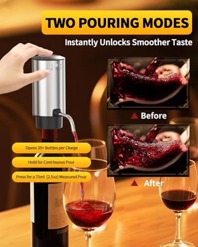 Rechargeable Electric Wine Opener Set 8-in-1 Stainless Steel Automatic Wine Bottle Opener Gift Set w/Electric Wine Aerator Pourer, Foil Cutter, Wine Drip Ring, Vacuum Pump & 2 Wine Stoppers