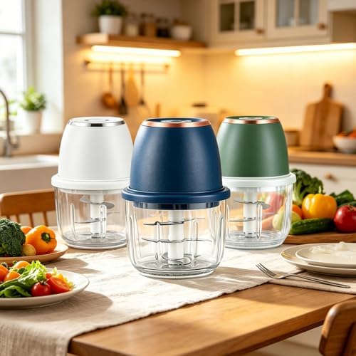 Electric Garlic Chopper, 2026 Upgraded Mini Food Processor 350ml, Cordless USB Rechargeable Food Chopper with 6 Stainless Steel Blades & Thickened Glass for Garlic Ginger Nuts Meat (350ml-White) - Image 2