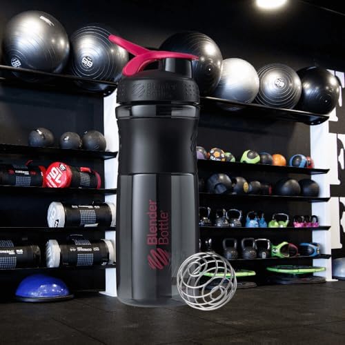 BlenderBottle SportMixer Tritan Grip Shaker Bottle, Transparent Black/Pink, 28-Ounce - Image 2