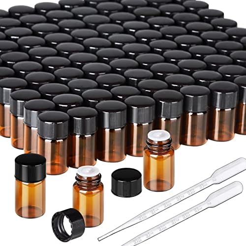 Teenitor 100Packs Essential Oil Bottles, Amber Glass Bottle, Essential Oil Bottle 2Ml Bottles, Small Oil Vial Sample Bottles 2ML 0.068OZ by PERFECTYOURBEAUTY
