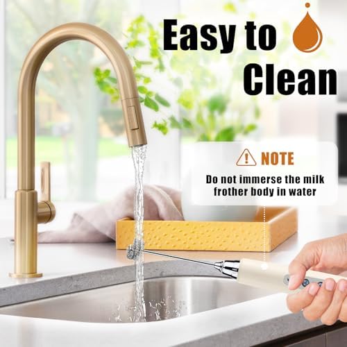 Beige Milk Frother Wand for Coffee, Frother Handheld Rechargeable Electric Whisk with 3 Heads 3 Speeds Drink Mixer Coffee Frother Foam Maker For Latte, Cappuccino, Hot Chocolate, Egg