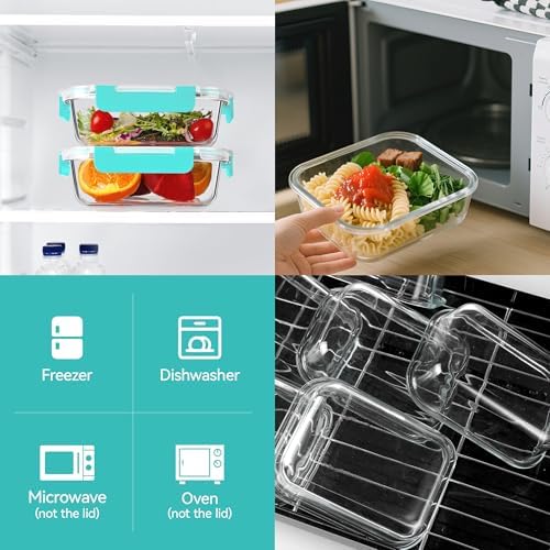 10 Pack 22 oz Glass Meal Prep Containers, Glass Food Storage Containers with Airtight Lids, BPA-Free, Freezer and Microwave Safe, Green