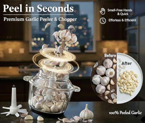 Electric Garlic Peeler & Chopper 300W – Automatic Garlic Peeler Machine with 2L Jar & Dual Blades, Electric Garlic Mincer, Vegetable Chopper & Silicone Garlic Peeler Skin Remover Tool - Image 4