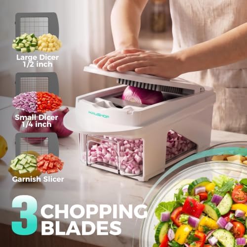 HAUSHOF All-in-1 Vegetable Chopper and Mandoline Slicer,13 Blades - Image 6