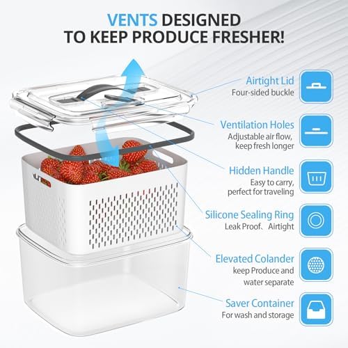 10 Pack Fruit Storage Containers for Fridge with Removable Colander