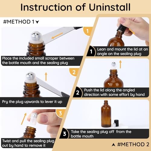 Segbeauty 3.4oz Thick Amber Glass Roller Bottles for Oils, 5pcs Empty Roll On Bottles for Perfume Massage Castor Essential Oil, 100ml Refillable Roller Ball Applicator with Stainless Steel Rollball - Image 5