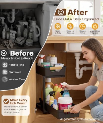 Sliding Under Sink Organizer: 2-Pack Pull-Out Rack for Kitchen