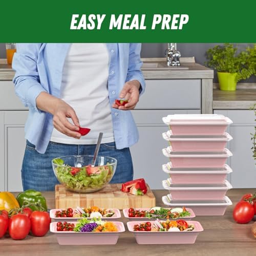 50 Pack (100-Piece) 32 oz Meal Prep Containers with Easy Open Lids, Pink