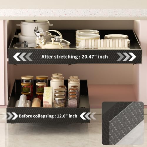 Pull Out Cabinet Organizer, Expandable 12.6"-20.47" 2Pack (Black)