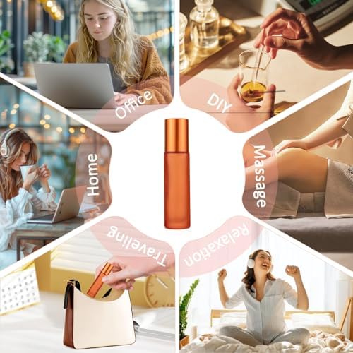 Kesell Glass Roll on Bottle, 10ml Essential Oil Roller, Pack of 10, Orange - Image 6