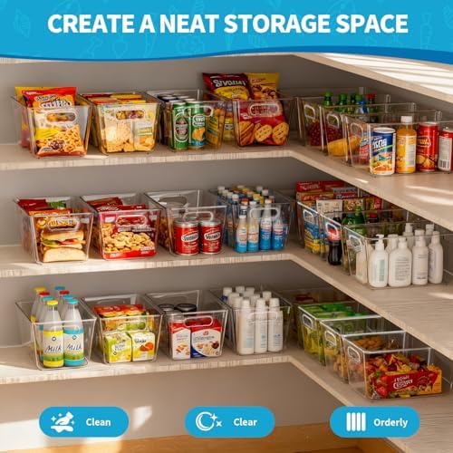 Clear Fridge Organizer Bins with Handles, 4 Pack Large 11.5×7.5×6 Inch