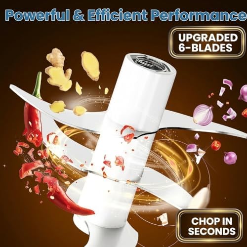 Mini Electric Garlic Chopper & Mini Portable Veggie Chopper, Household Electric Garlic Crusher, 6 Blades Electric Food Chopper for Garlic, Onion, Ginger, Chili, Spices and Fruit (Blue+Purple) - Image 3